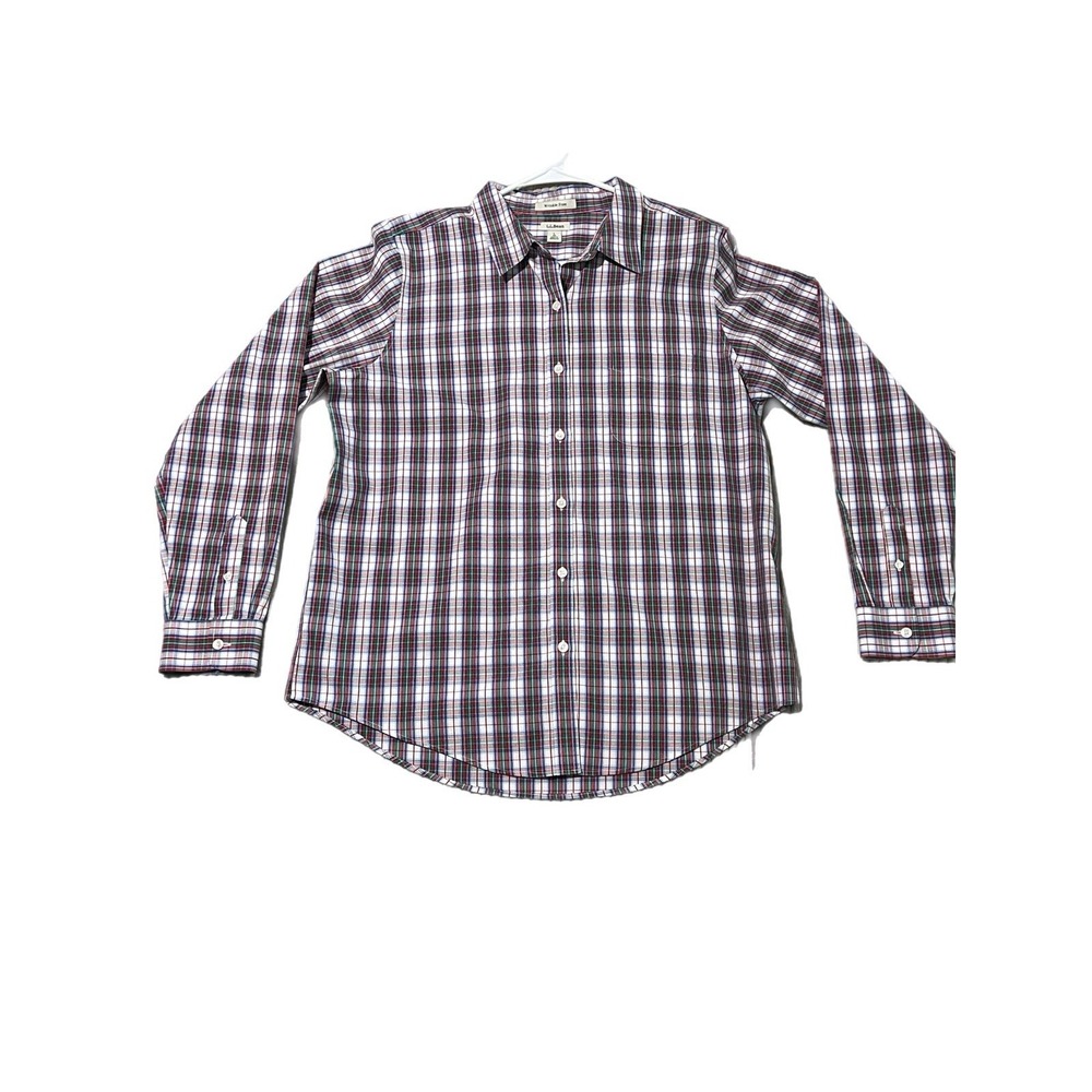 LL Bean Wrinkle Free Long Sleeve Button Blue Green Red Plaid Shirt Women's Large